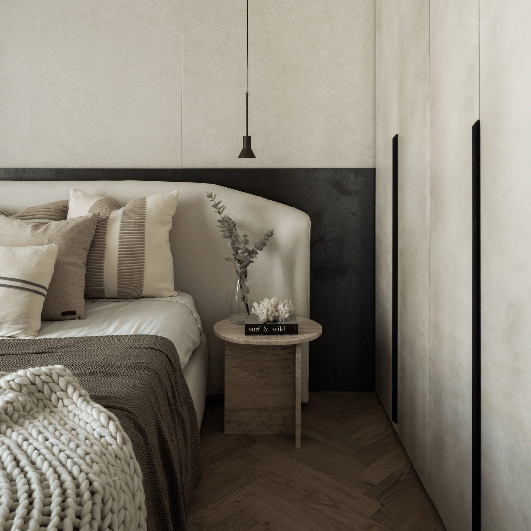 DRAWLIN | מיטה מרופדת בסגנון יפני עם גב מעוגל