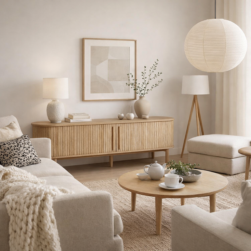 VURO | מזנון נורדי אובלי מעץ עם 2 דלתות סלייד - KUALA