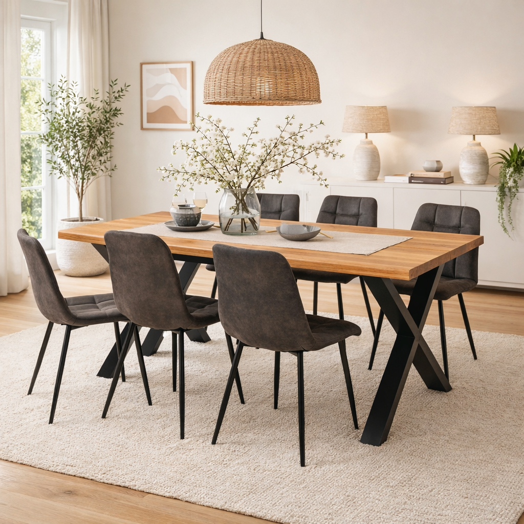 BARISU | שולחן אוכל מלבני 200/95 ס"מ, עד 8 סועדים עם 6 כסאות - KUALA