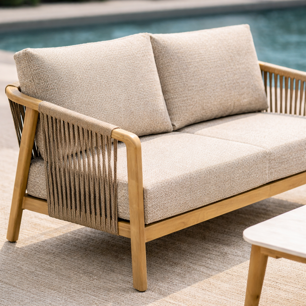 LUKAS | סט ישיבה לגינה מאלומיניום דמוי עץ, חבלים וכריות - KUALA