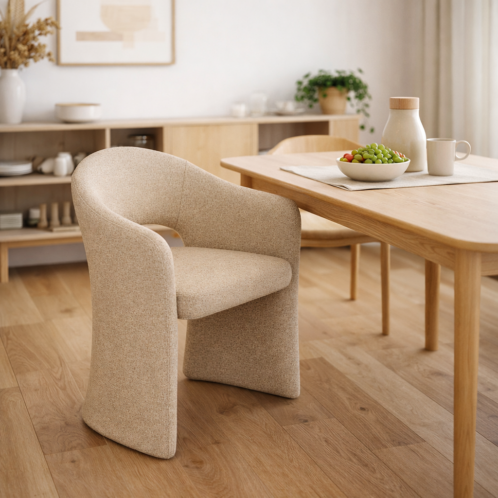 BRICKO | כיסא מרופד בבד בוקלה עם משענות יד - KUALA