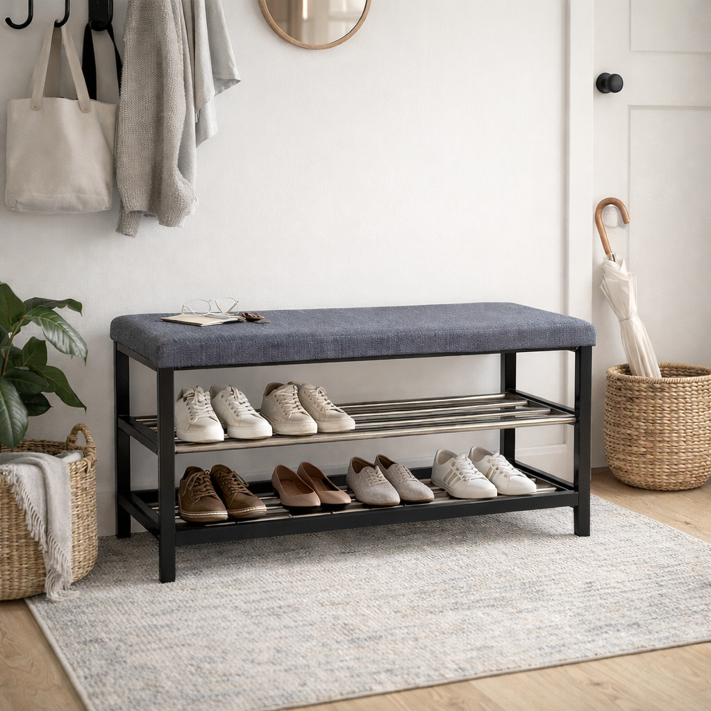 WHISKIN | ספסל מרופד עם מדפי אחסון נעליים - KUALA