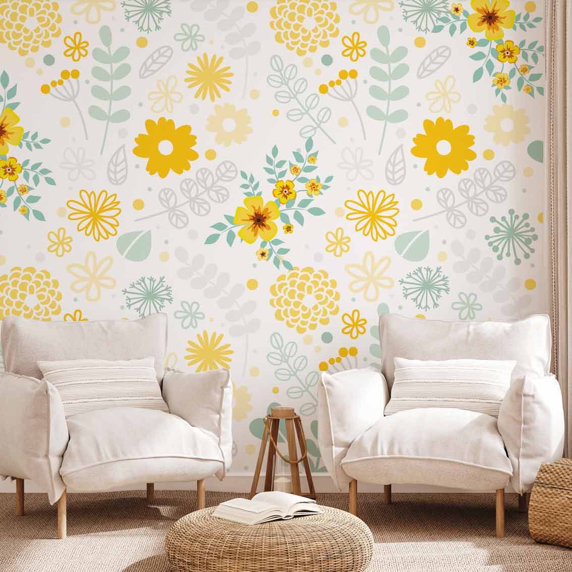 NIXA | טפט פרחוני צהוב-ירוק