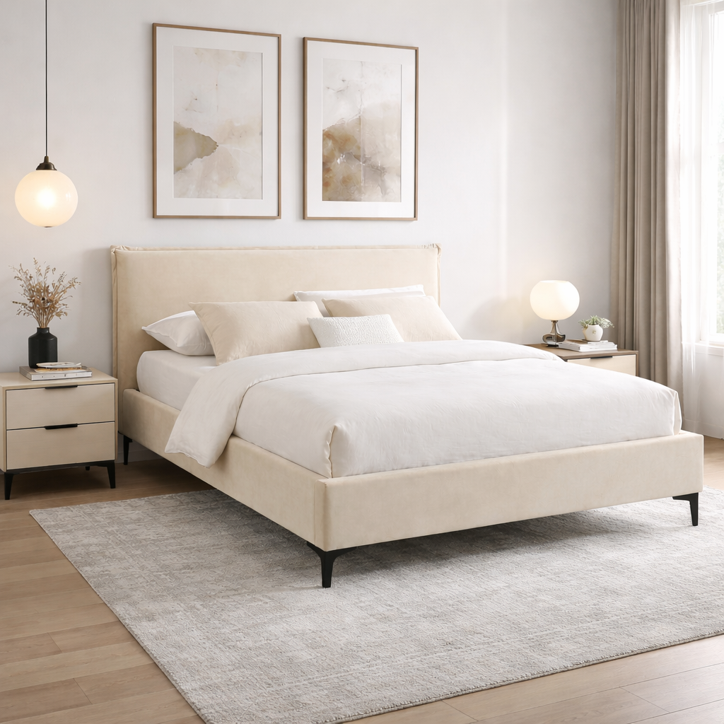 STENMAR | מיטה זוגית מרופדת בבד אריג