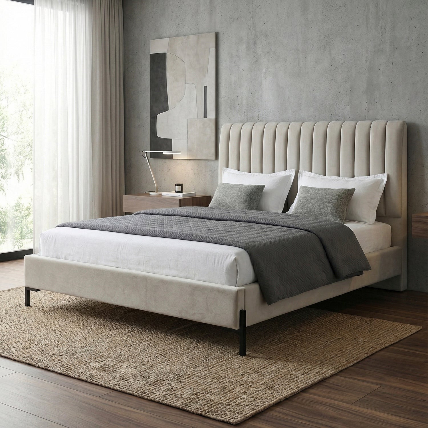 ROALY | מיטה זוגית מרופדת בבד אריג