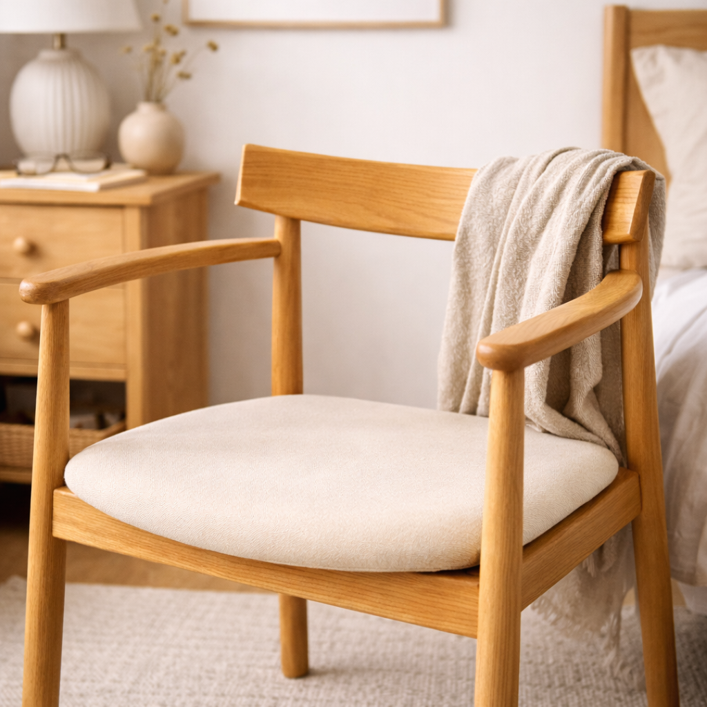 MYRAMO | כיסא אוכל מעוצב מעץ מילה וריפוד אריג