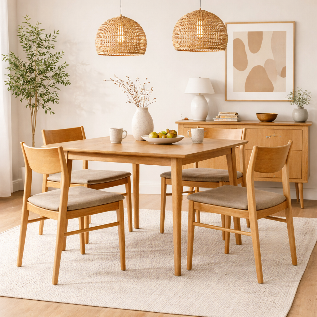 EYVO | כיסא אוכל מעוצב מעץ מילה וריפוד אריג