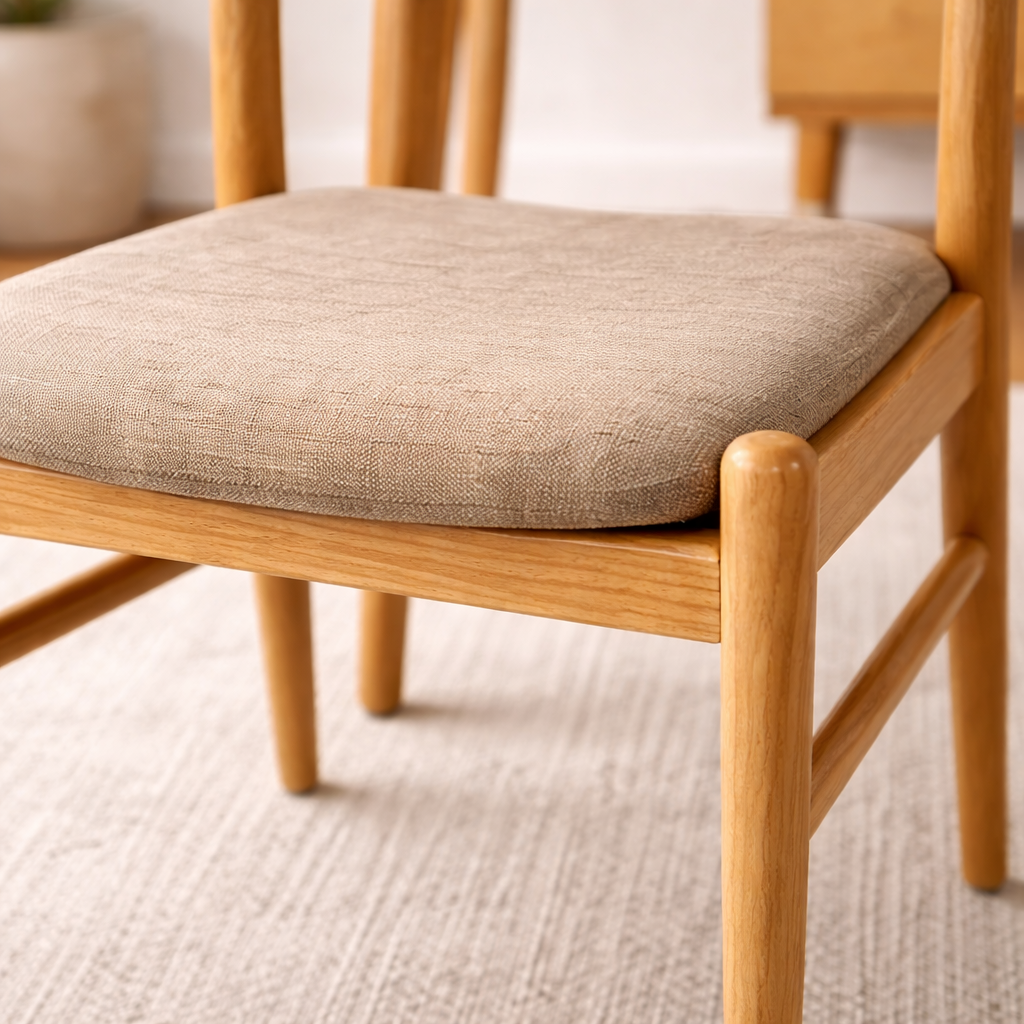 EYVO | כיסא אוכל מעוצב מעץ מילה וריפוד אריג