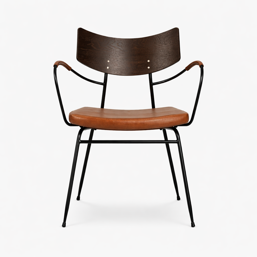 ASALINE | כיסא אוכל מעוצב ממתכת, ריפוד עור ועץ אלון מלא