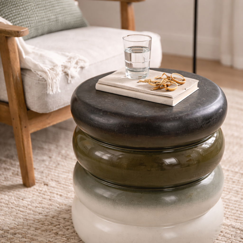 JOROL | שולחן צד עגול מקרמיקה, קוטר 34 ס"מ