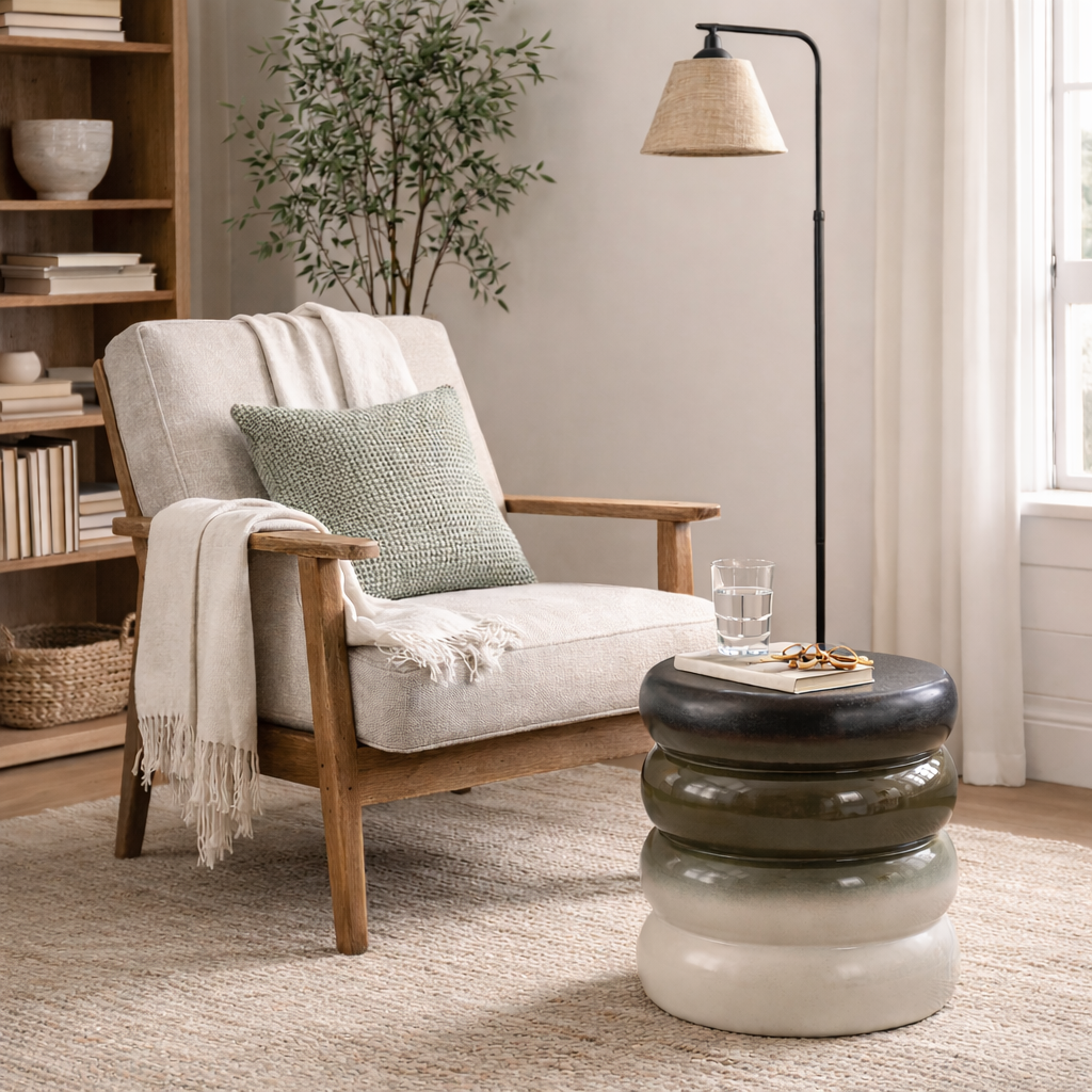 JOROL | שולחן צד עגול מקרמיקה, קוטר 34 ס"מ