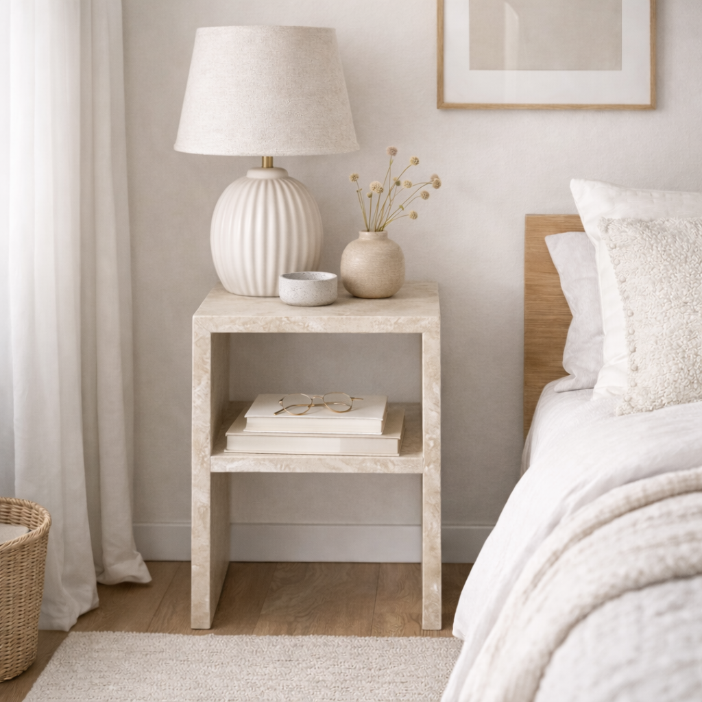 ALFBERG | שולחן צד ריבועי מטרוורטין, 35/35 ס"מ