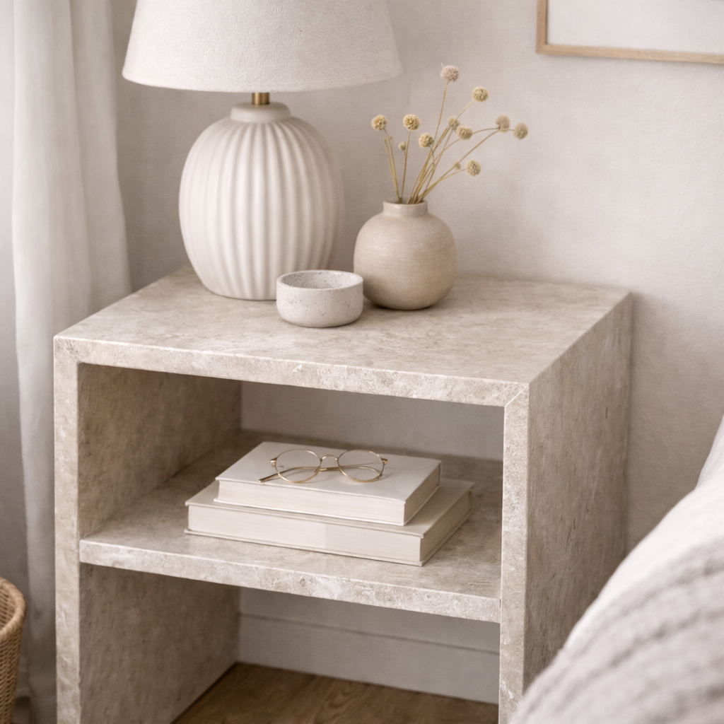 ALFBERG | שולחן צד ריבועי מטרוורטין, 35/35 ס"מ