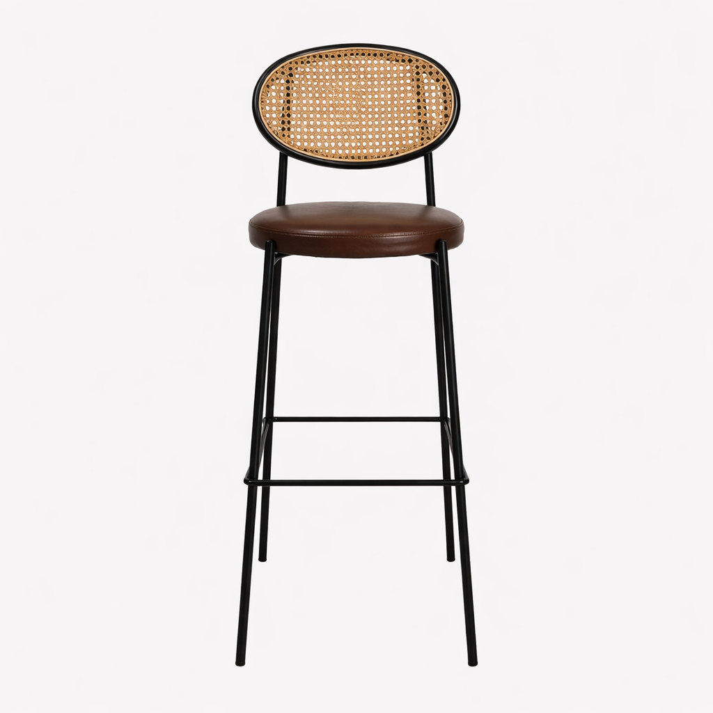 NALO | כיסא בר מרופד בדמוי עור בשילוב ראטן ומתכת - KUALA