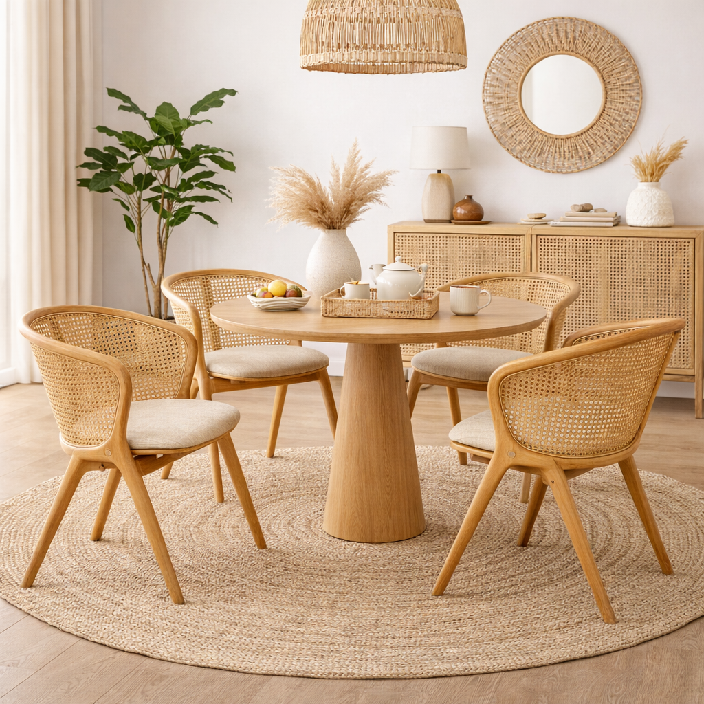 DUSKU | כיסא עץ בשילוב בד אריג וראטן - KUALA