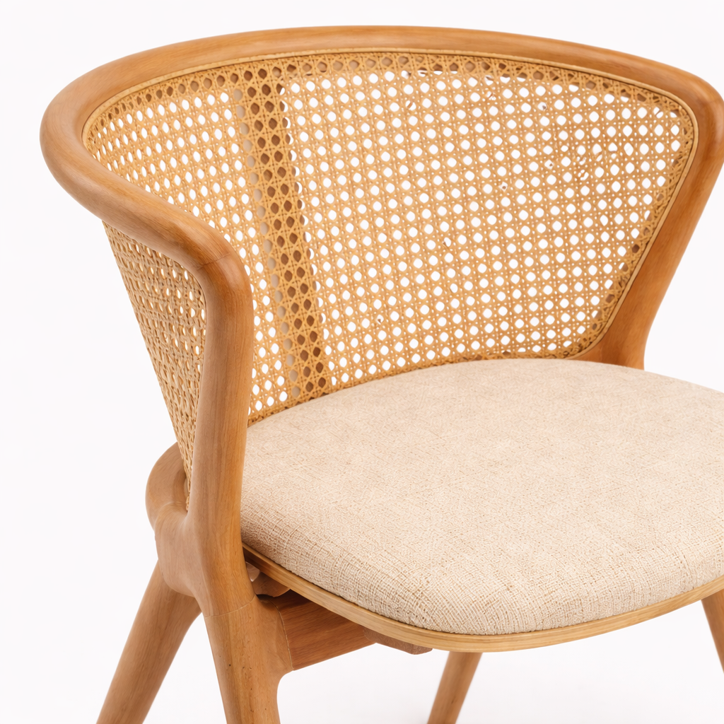 DUSKU | כיסא עץ בשילוב בד אריג וראטן - KUALA