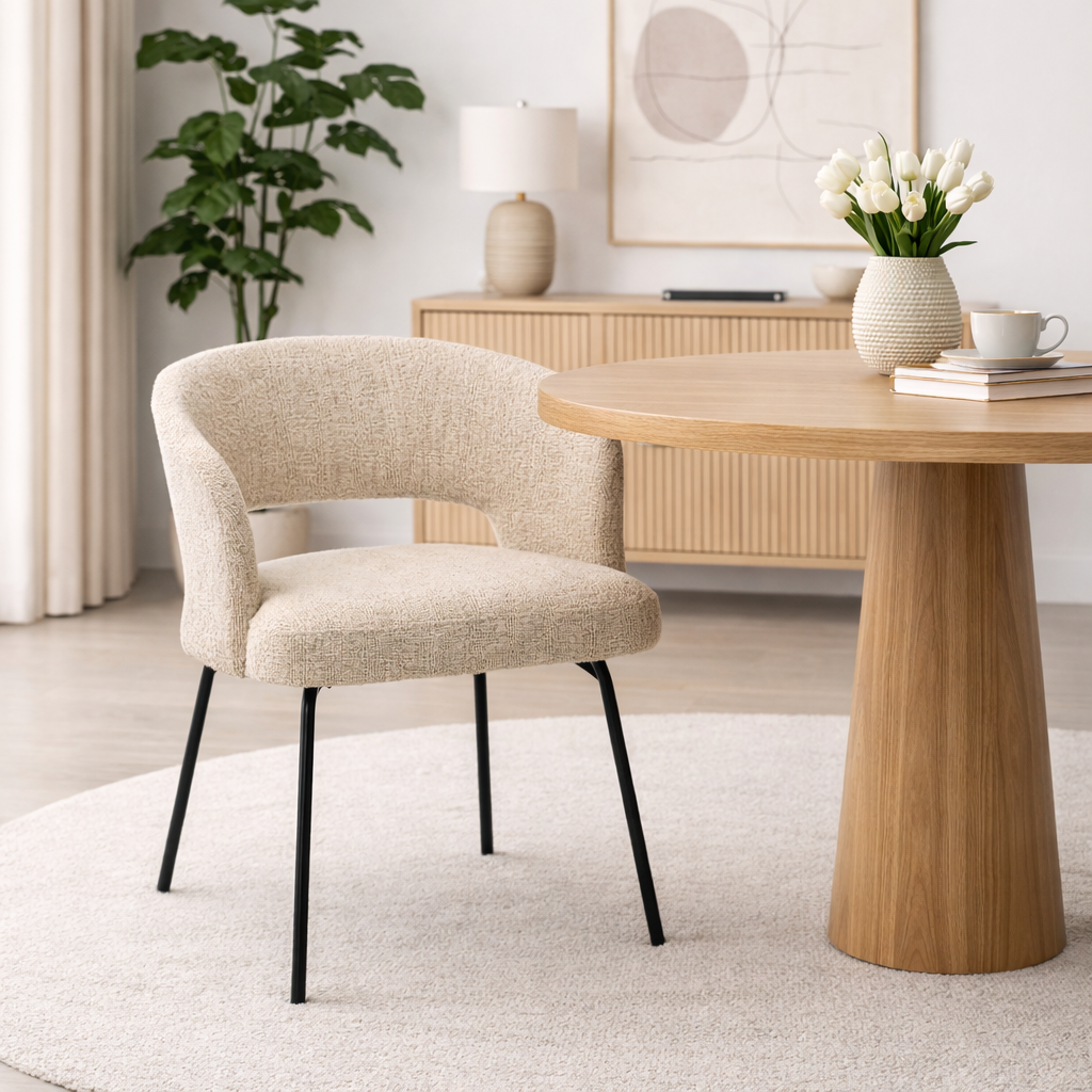 AURI | כיסא מרופד בבד אריג בשילוב רגלי מתכת - KUALA