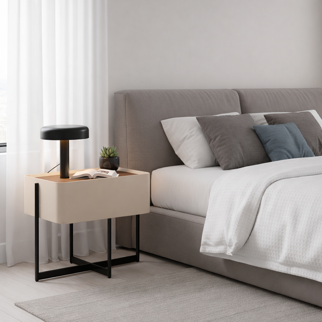 LOYA | שידת לילה מעץ ומתכת, 60/40 ס"מ