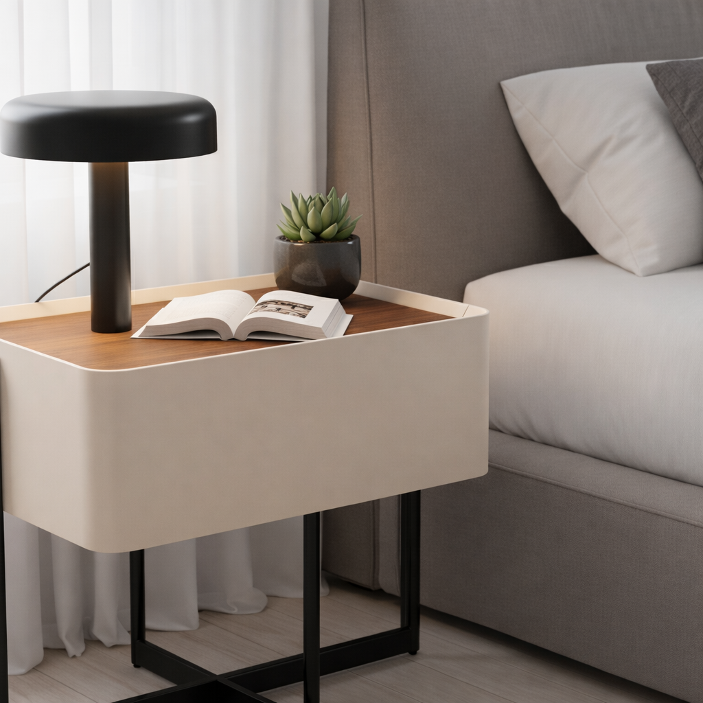 LOYA | שידת לילה מעץ ומתכת, 60/40 ס"מ