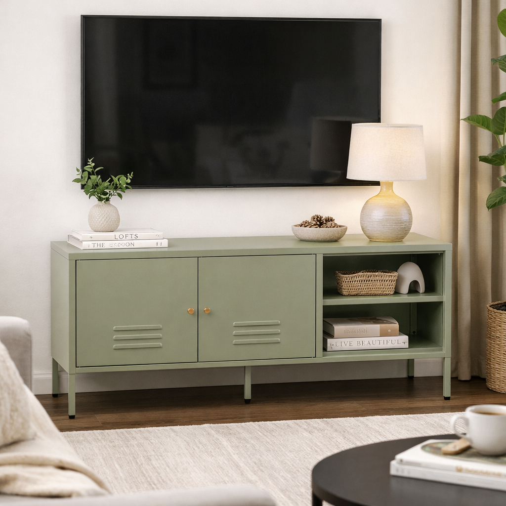 KOLYNG | מזנון תעשייתי ממתכת, עם 2 דלתות ו-2 מדפים פתוחים, 120 ס"מ