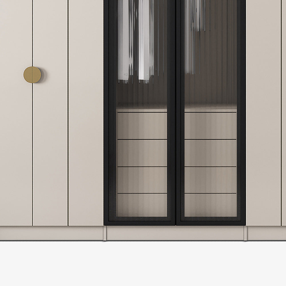 INGUNN | ארון דלתות פתיחה בחיפוי מלמין ובשילוב זכוכית