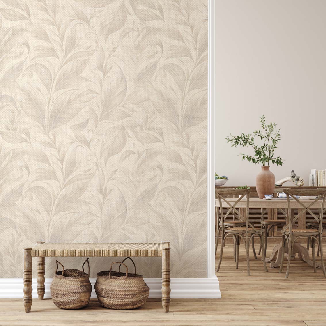 FIJO | טפט עלים אלגנטי בגווני שמנת