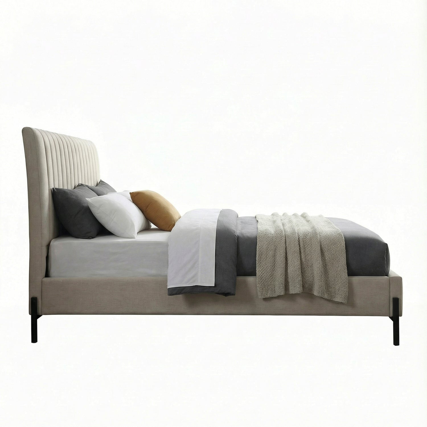 ROALY | מיטה זוגית מרופדת בבד אריג