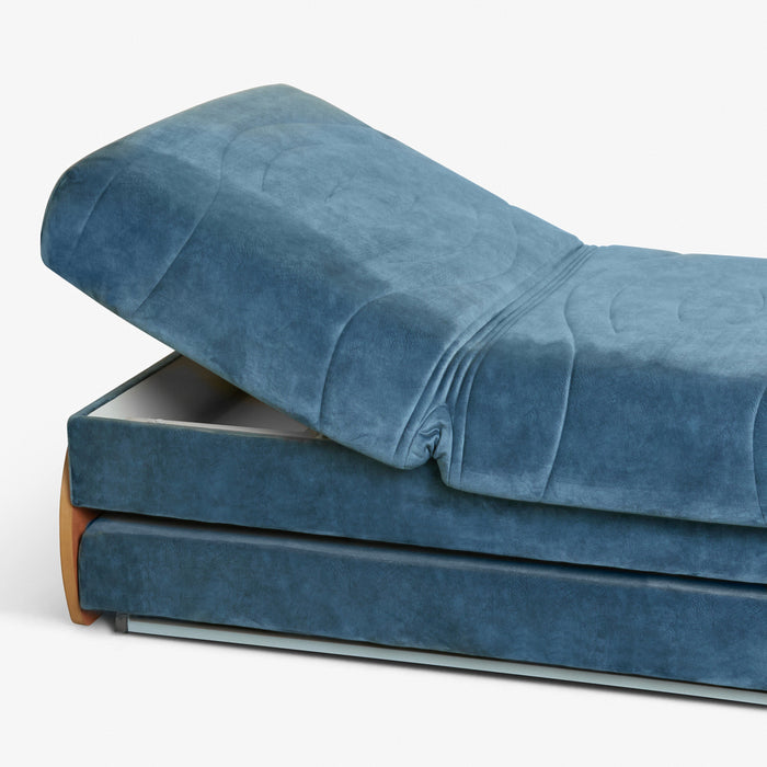 ZAYA | מיטת נוער בגוון כחול עם ארגז מצעים מתכוננת חשמלית ומיטת על-קל נוספת
