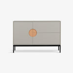 SHAYA | קומודה מעץ ומתכת, עם 2 מגירות ומדפים סגורים