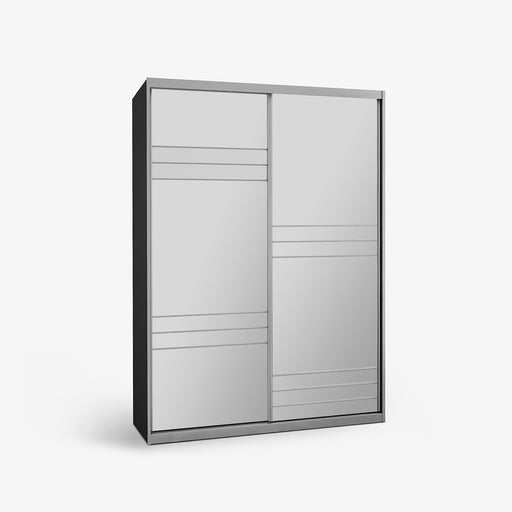 מעבר לעמוד מוצר Porvoo | ארון הזזה בגוון שחור בשילוב חזיתות זכוכית לבנה ואלומיניום דקורטיבי