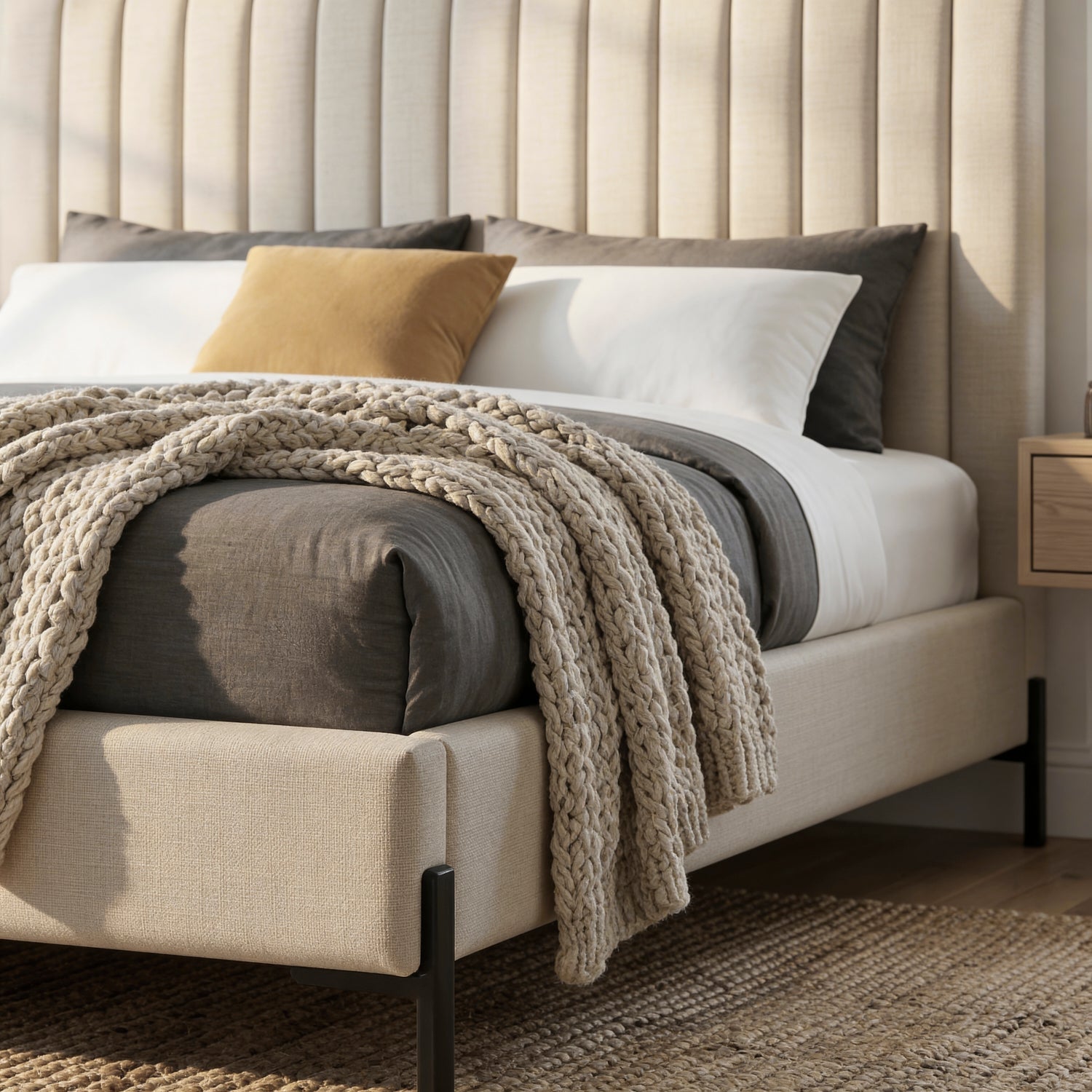 ROALY | מיטה זוגית מרופדת בבד אריג