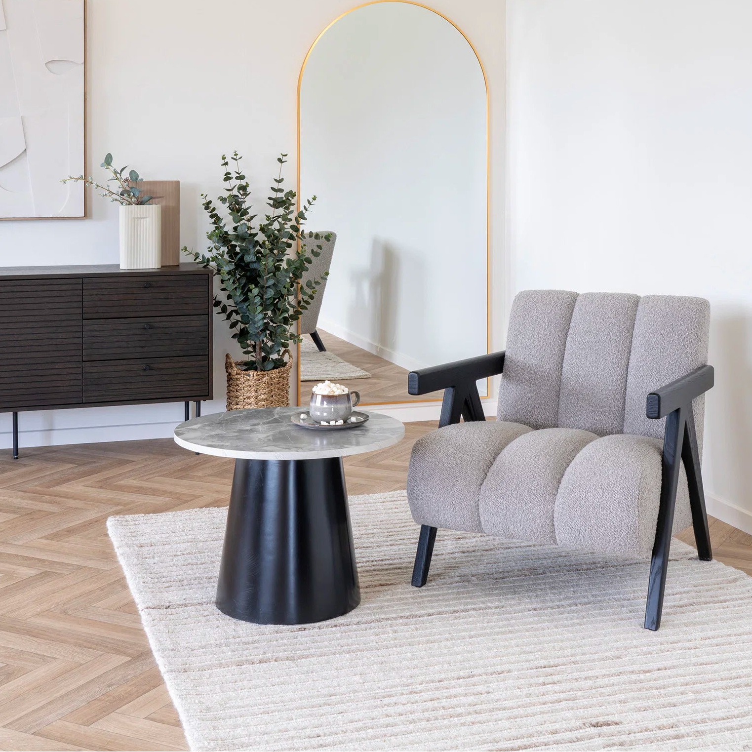 NORDI | שולחן סלון עגול מעץ, דמוי שיש קוטר 60 ס"מ﻿ - KUALA