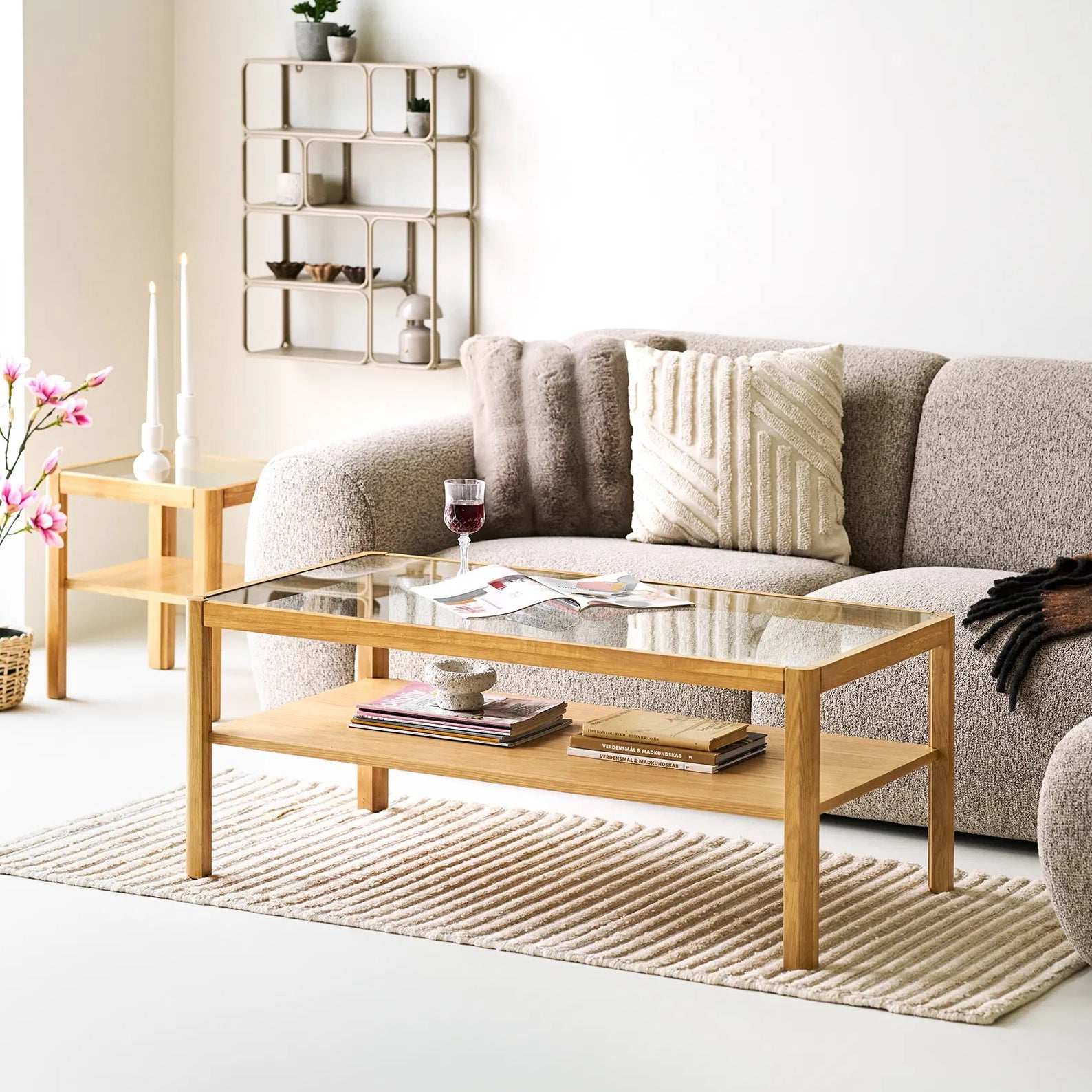 MOLOM | שולחן סלון מלבני מעץ וזכוכית, 110/60 ס"מ