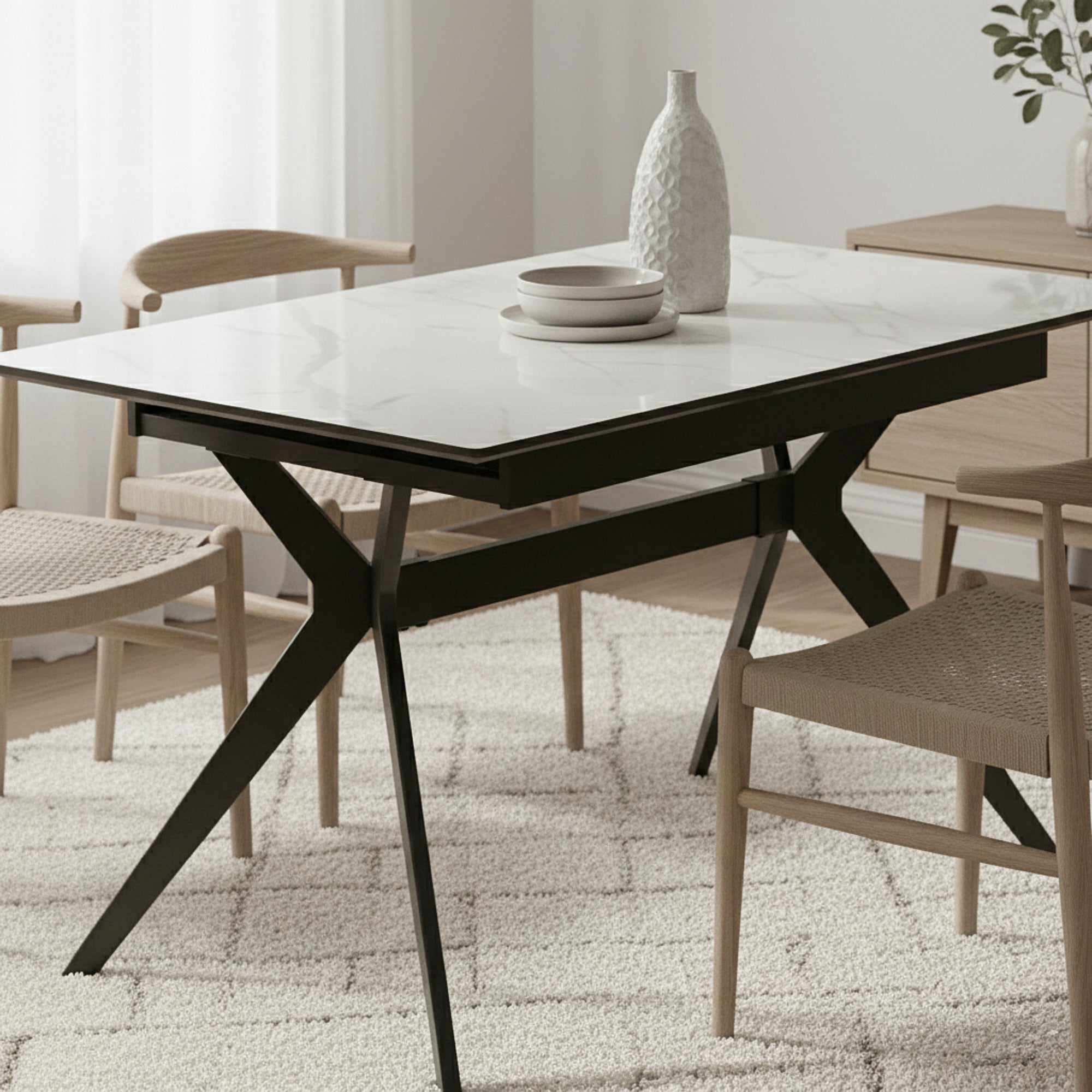 TUVAL | שולחן אוכל מלבני 140/90 ס"מ, נפתח ל-240 ס"מ, עד 10 סועדים