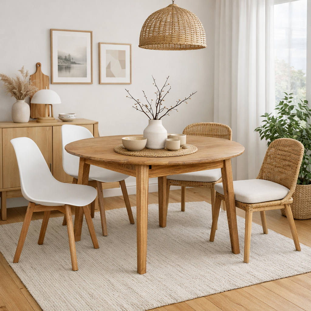 VINEA | שולחן פינת אוכל עגול קוטר 118 ס"מ, נפתח ל-158 ס"מ עד 8 סועדים