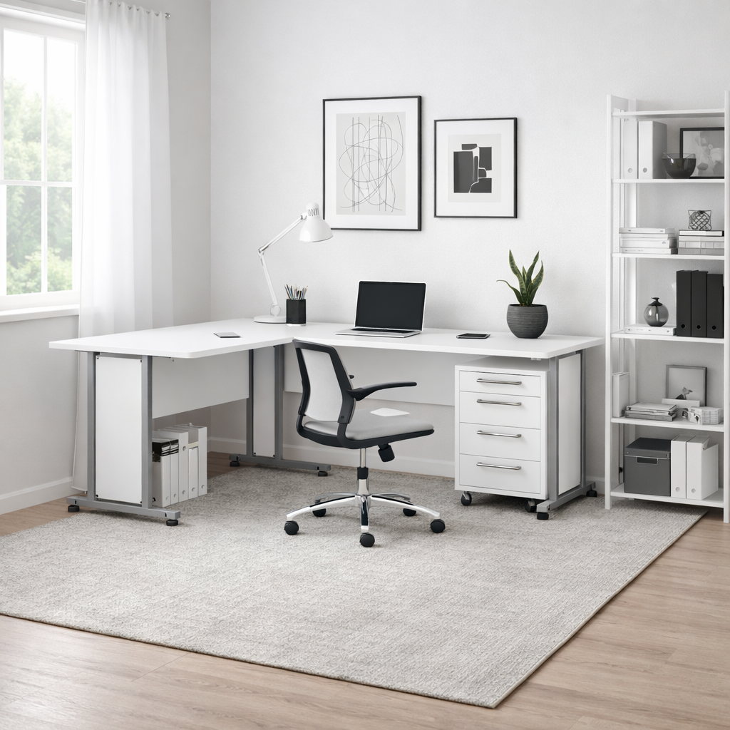 LIBALA | שולחן עבודה פינתי ושידת מגירות בשילוב מתכת, 230/200 ס"מ - KUALA