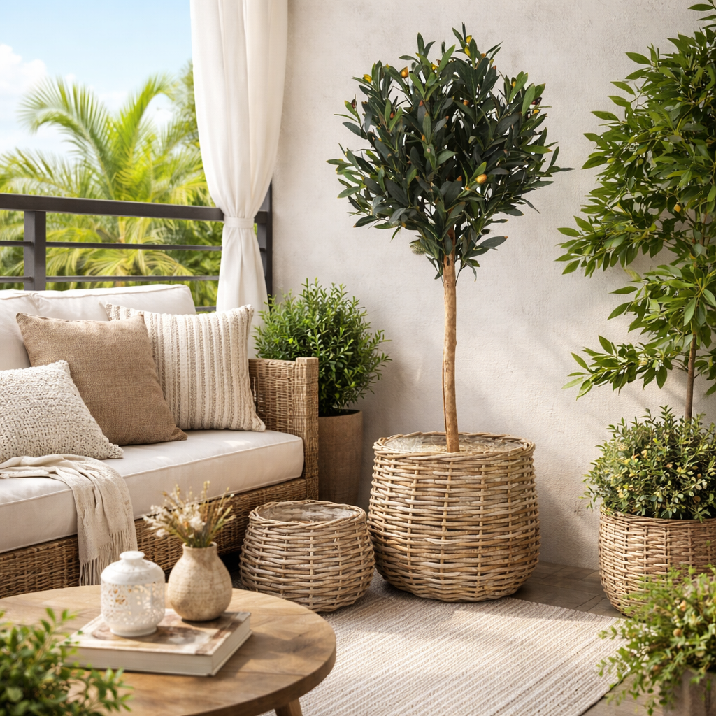 IVLO | סט עציצים עגולים מראטן בגוון טבעי - KUALA