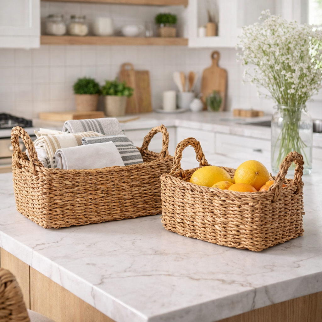 HARA | סט סלסלות מלבניות עם ידיות בגוון טבעי - KUALA