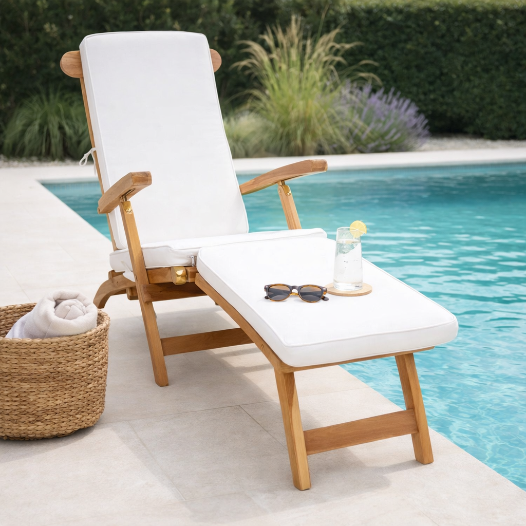 CAL | כיסא נוח מעץ טיק לגינה, עם כריות - KUALA