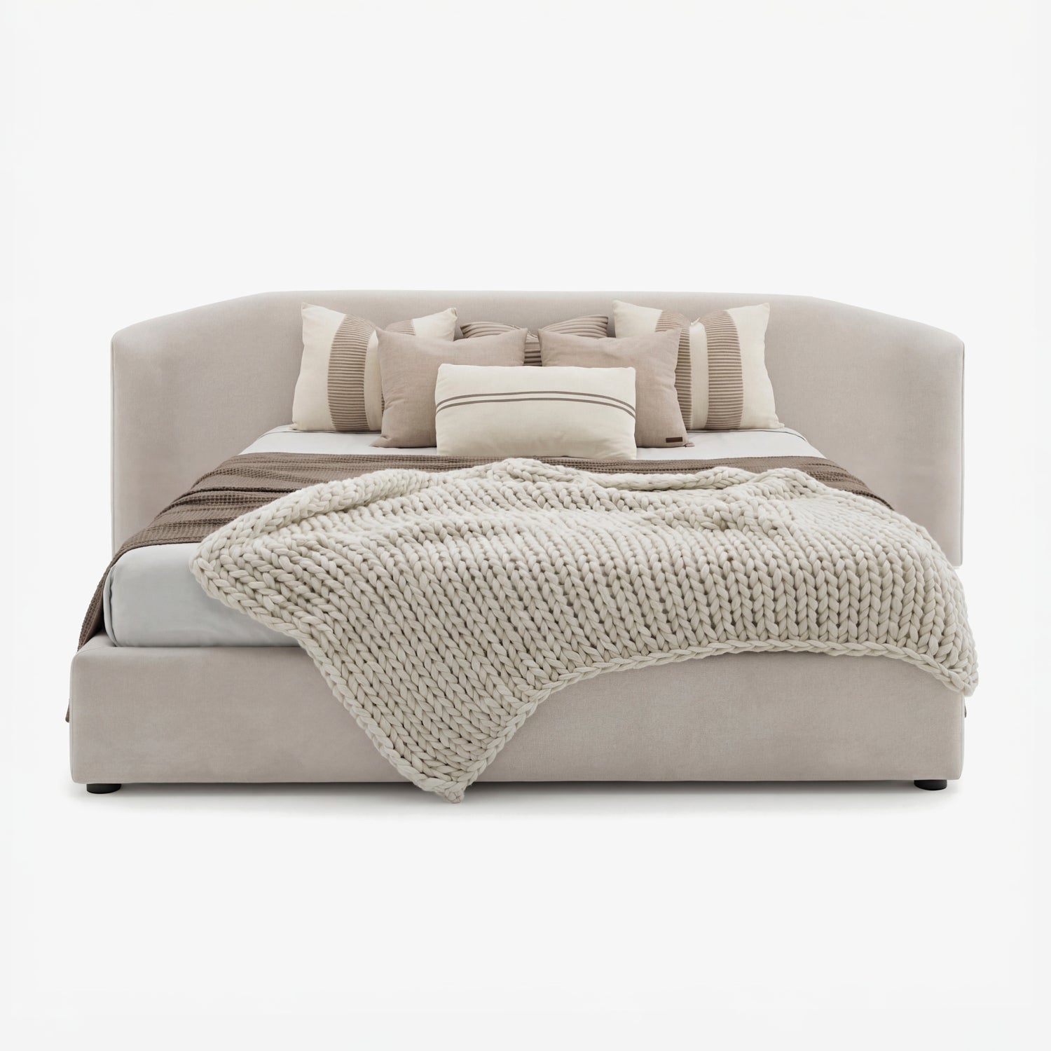 DRAWLIN | מיטה מרופדת בסגנון יפני עם גב מעוגל