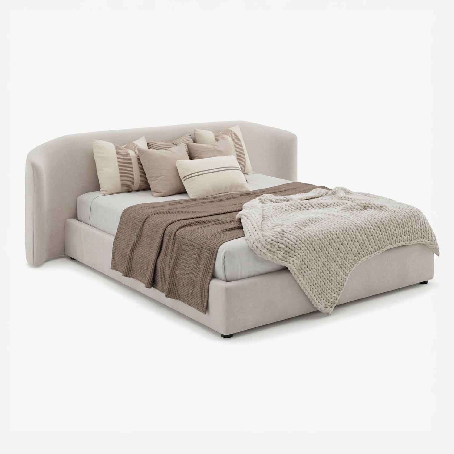 DRAWLIN | מיטה מרופדת בסגנון יפני עם גב מעוגל