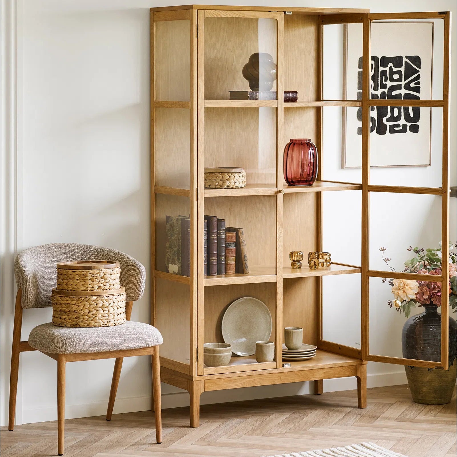 SENA | ספריה מעץ וזכוכית, עם 2 דלתות ומדפים - KUALA