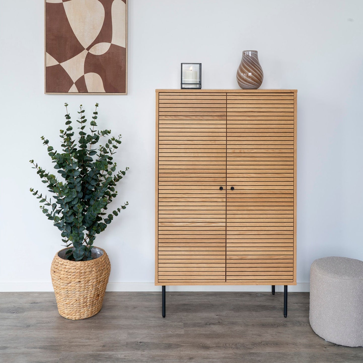 FRALY | שידת אחסון מעץ ומתכת, עם מדפים סגורים