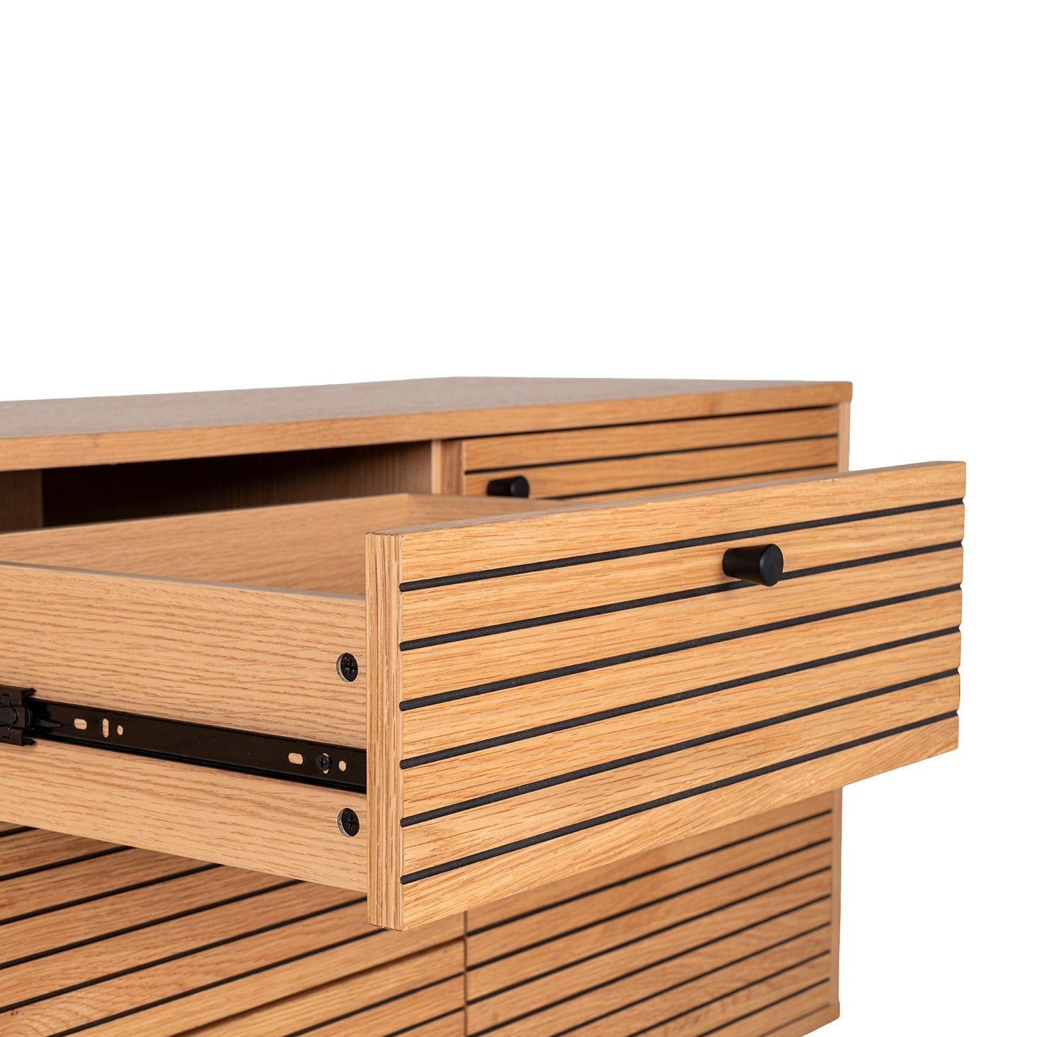 OLZA | קומודה מעץ ומתכת, עם 3 מגירות ומדפים סגורים