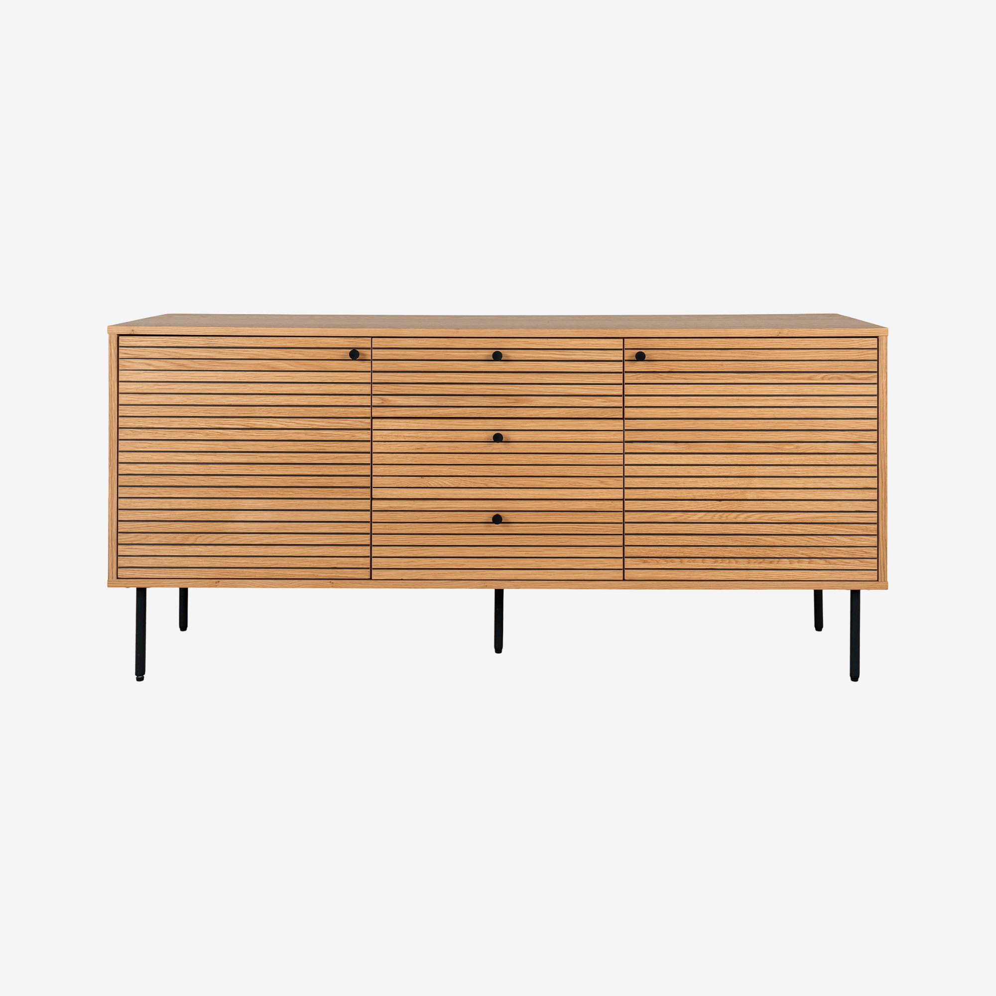 OLZA | קומודה מעץ ומתכת, עם 3 מגירות ומדפים סגורים