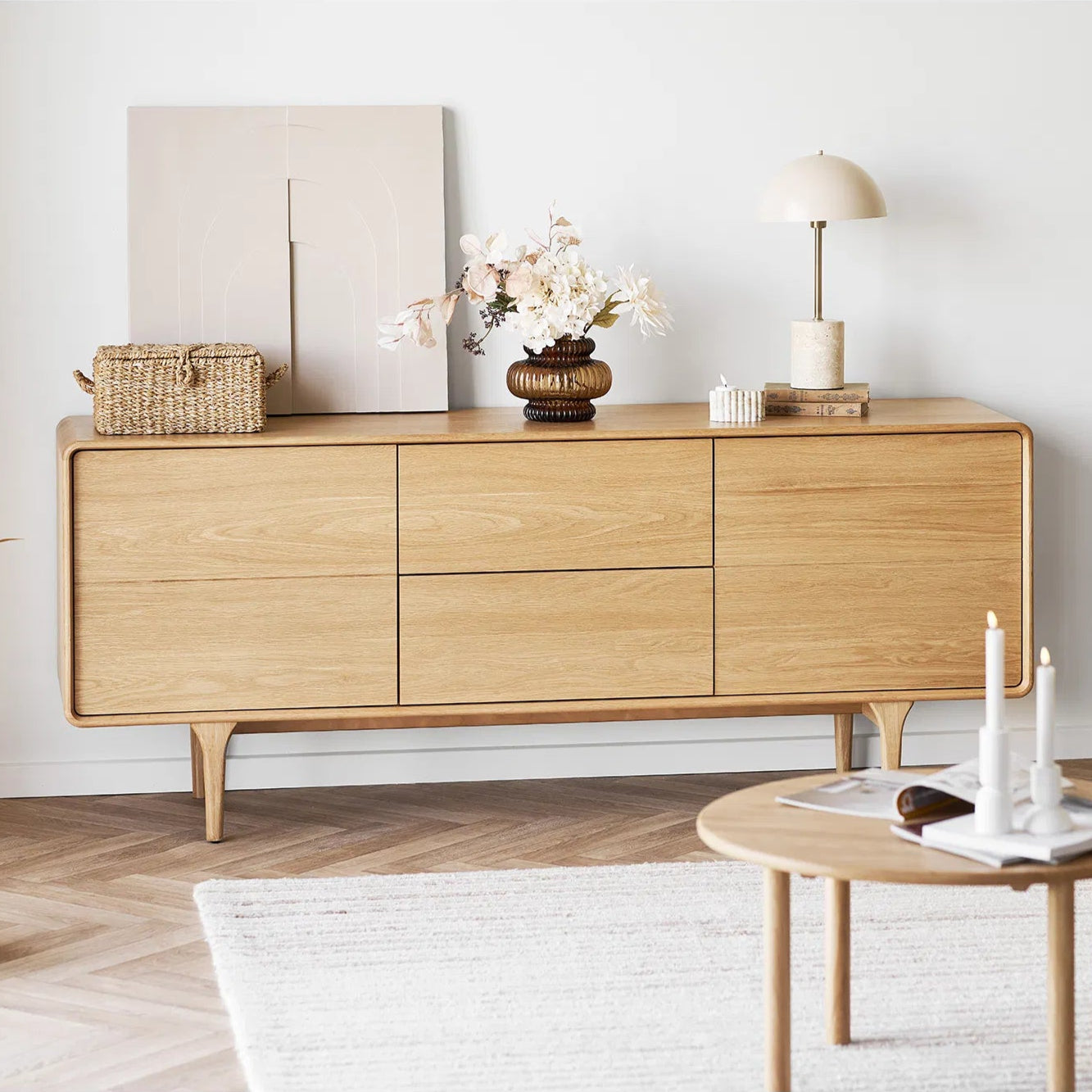 LUSO | מזנון מורדי מעץ, עם מגירות ומדפים סגורים