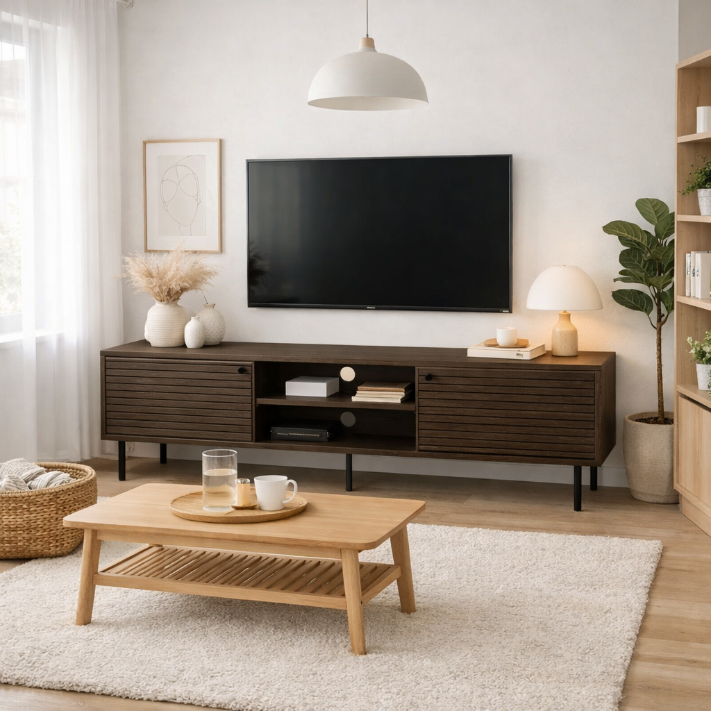 MINOR | מזנון נורדי מעץ, עם 2 דלתות ומדפים פתוחים - KUALA