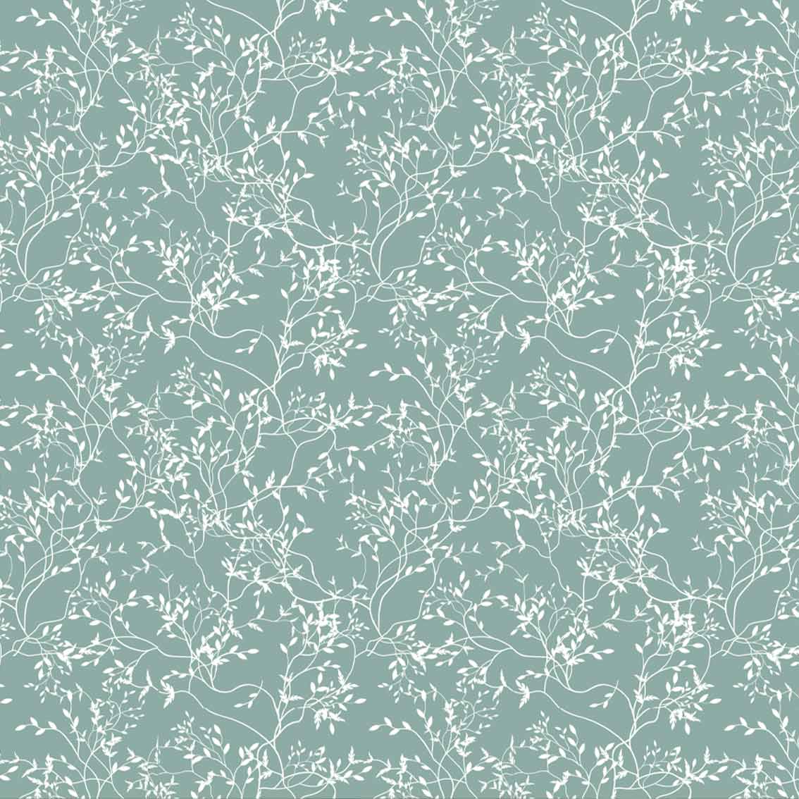 VOXU | טפט ענפי עלים לבנים על רקע ירוק מעושן