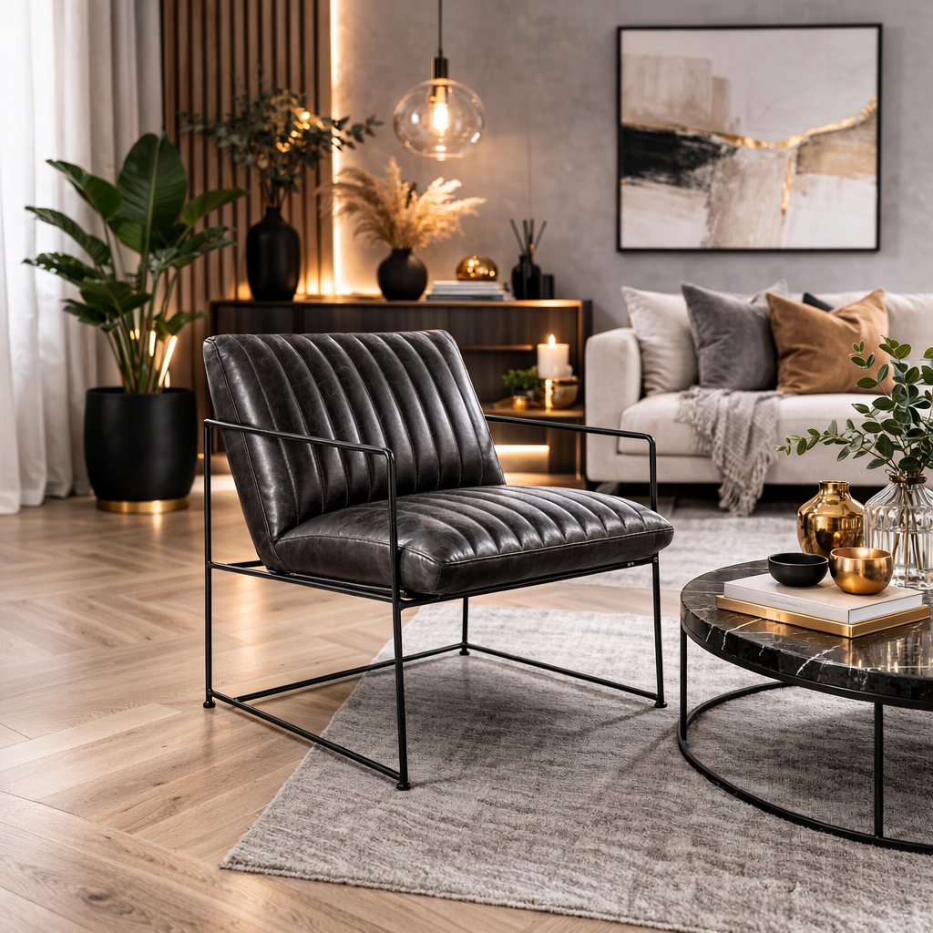 CORNO | כורסא מעוצבת בסגנון רטרו מרופדת עור - KUALA