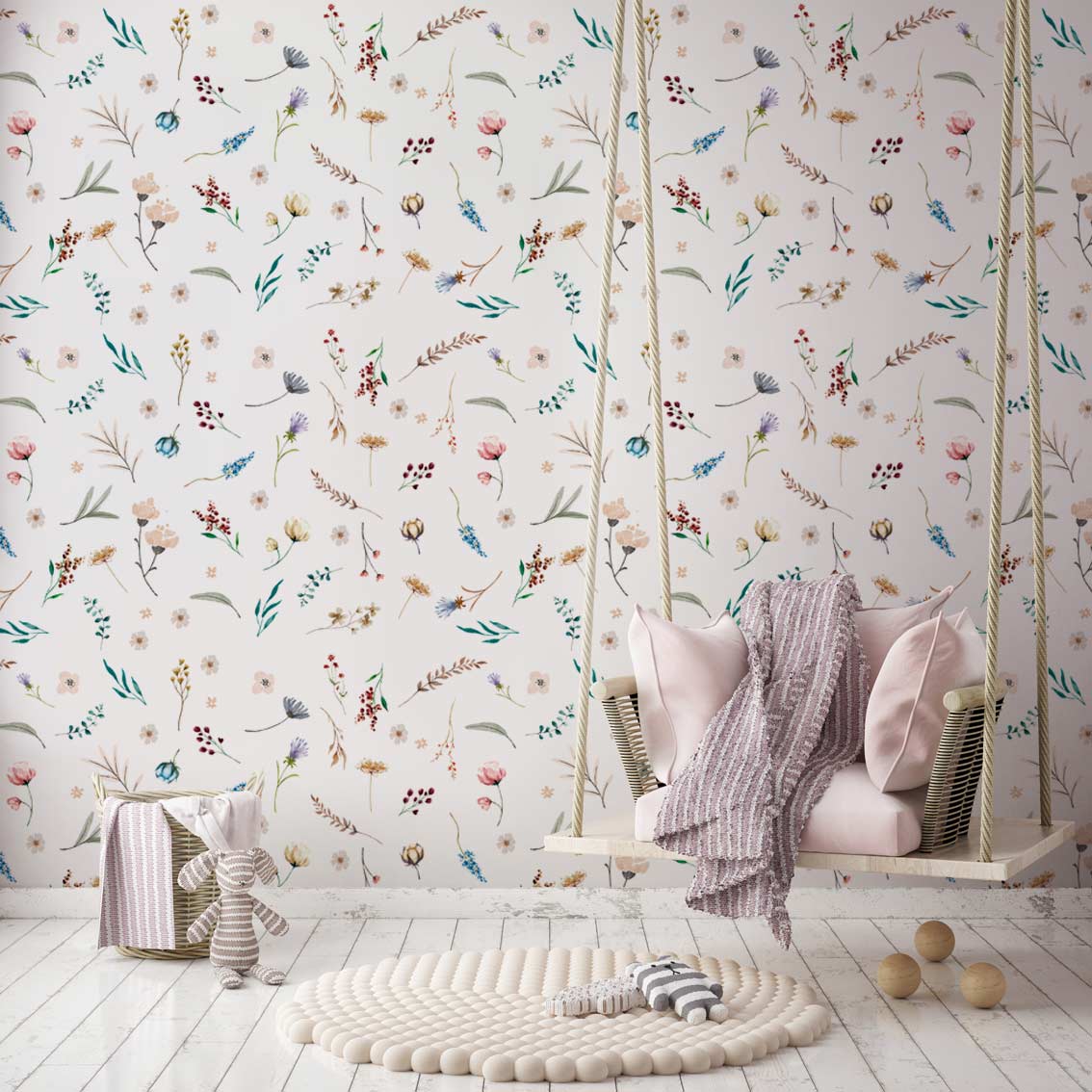 JIKA | טפט פרחוני עדין על רקע לבן